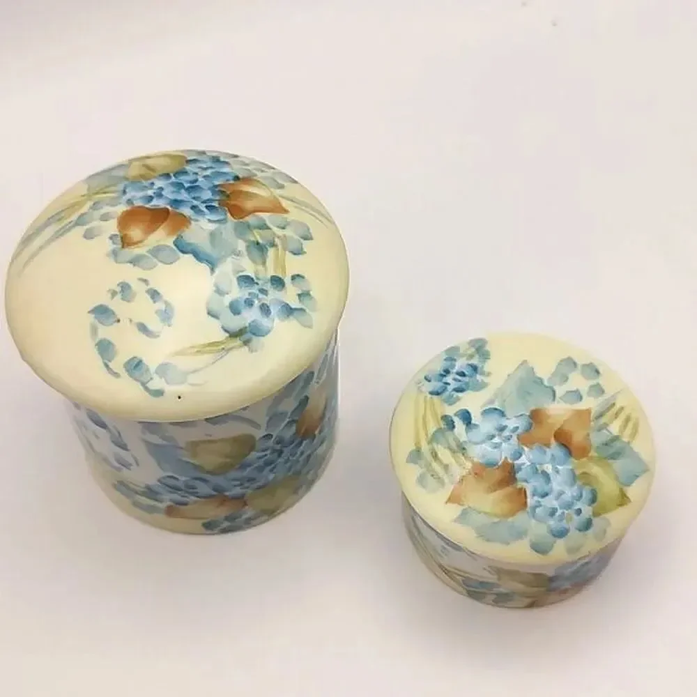 Nippon Set of 2 Vintage Hand Painted Small Vanity Lidded Dresser Jars